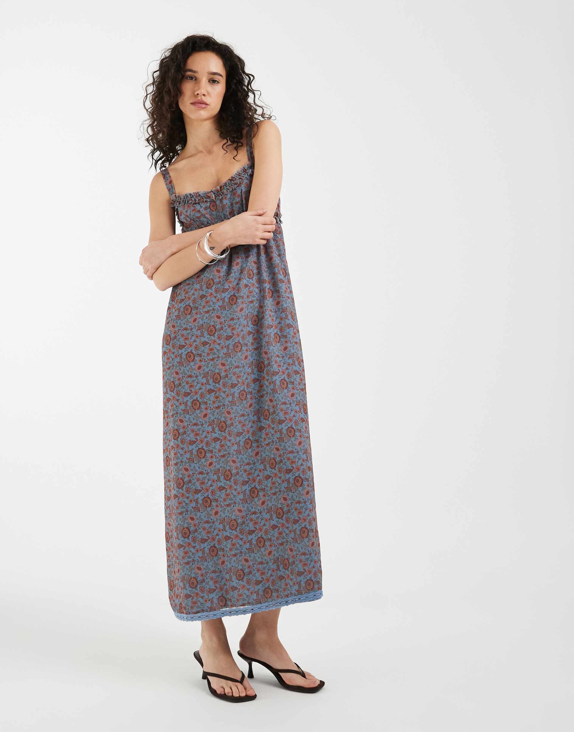motel evania chiffon midaxi dress in blossom blue