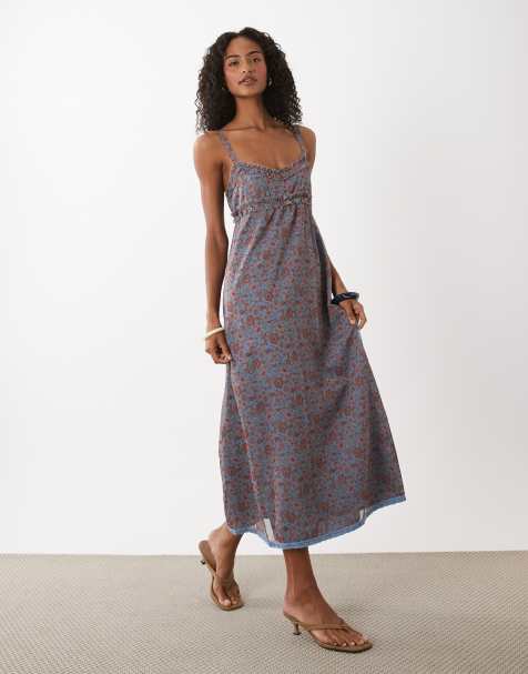 Motel Evania chiffon midaxi dress in blossom blue