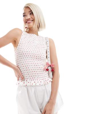 Exclusive birita shirred tank top in red polka dot-Multi