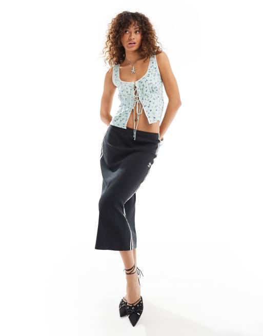 Motel Exclusive esau ditsy tie front corset top in pale blue , 3 of 4