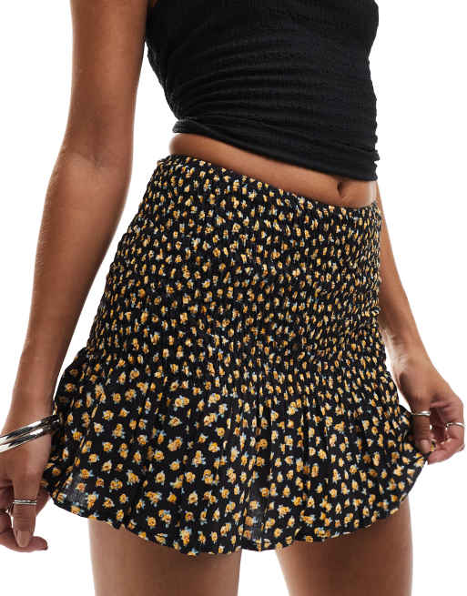 Motel Exclusive Rylee floral print shirred mini skirt in black