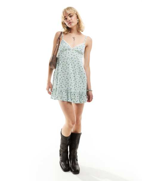 Motel Exclusive tavi ditsy print off-shoulder mini dress in blue - view 1