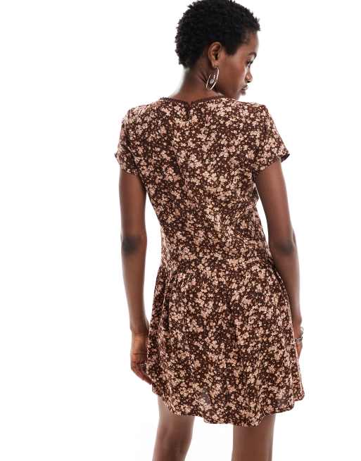 Motel Exclusive Tipani vintage floral scoop neck mini dress in rust, 4 of 4