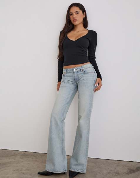 Motel extra low rise flared jeans in breeze blue wash - view 1