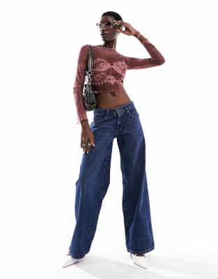 Motel - Extra weite Jeans in mittelblauem Used-Look mit niedrigem Bund