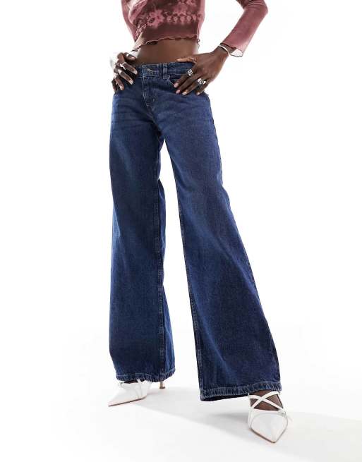Motel extra  wide low rise jeans in mid blue used wash, 2 of 5