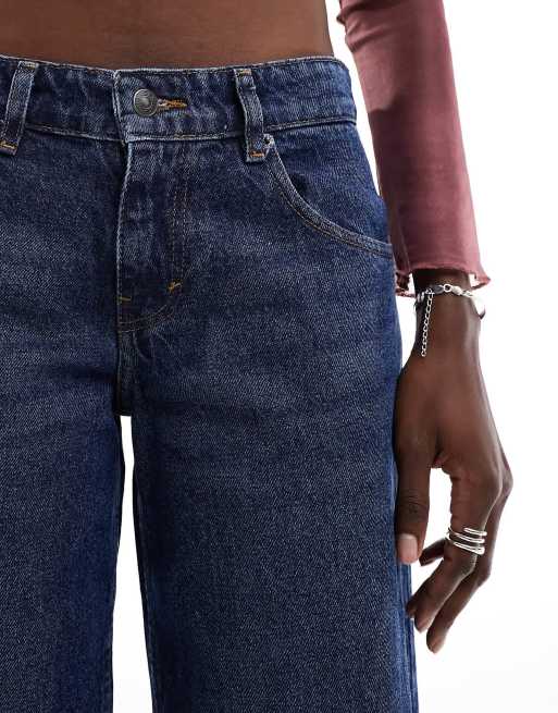 Motel extra  wide low rise jeans in mid blue used wash, 5 of 5