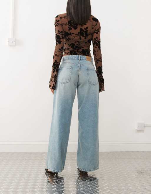 Motel - Extra wijde ruimvallende jeans met lage taille en blauwgroene wassing, 2 van 5