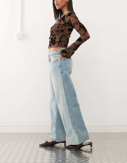 Motel - Extra wijde ruimvallende jeans met lage taille en blauwgroene wassing, 3 van 5