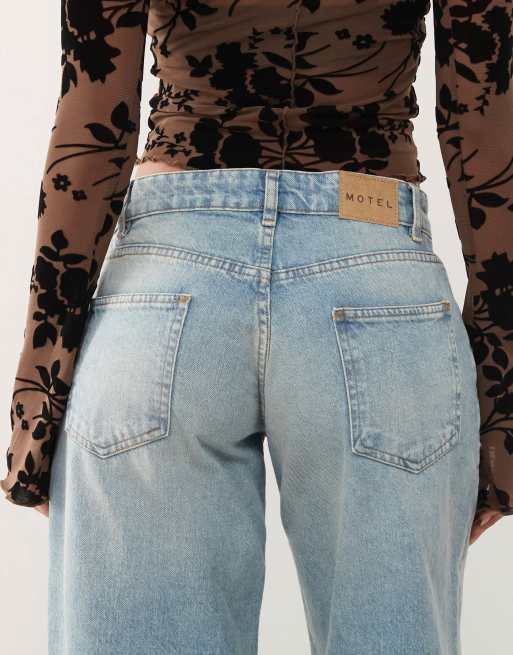 Motel - Extra wijde ruimvallende jeans met lage taille en blauwgroene wassing, 4 van 5