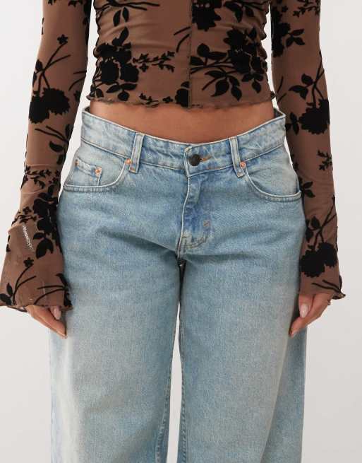 Motel - Extra wijde ruimvallende jeans met lage taille en blauwgroene wassing, 5 van 5