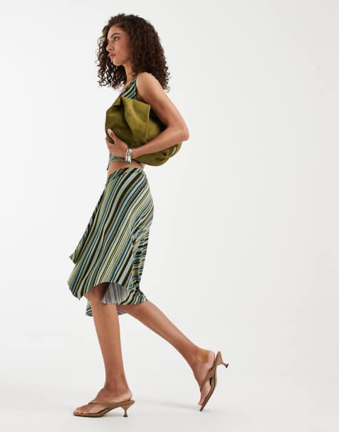 Motel - Falda midi a rayas verdes variadas Esmeray (parte de un conjunto) - view 1