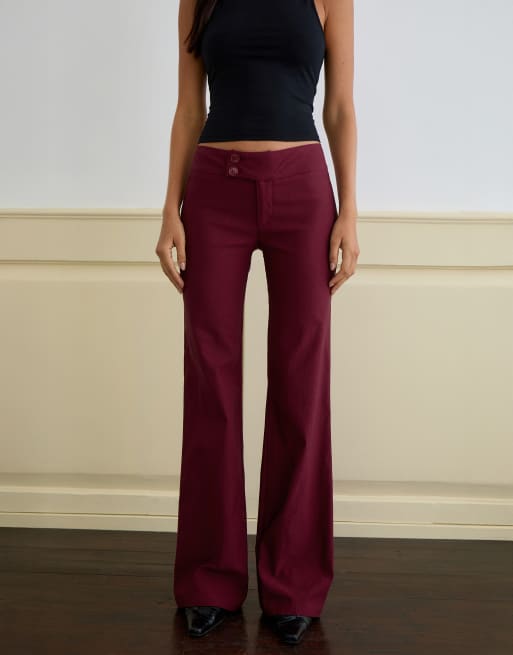 Motel - Falita - Flare-broek met lage taille in bordeauxrood, 2 van 4