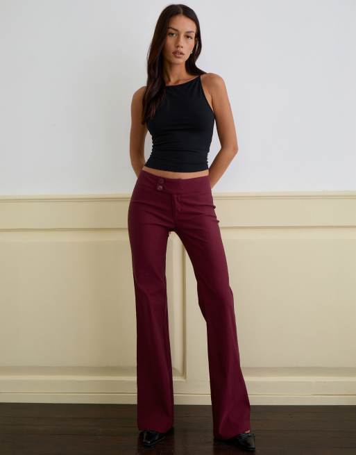 Motel - Falita - Flare-broek met lage taille in bordeauxrood, 3 van 4
