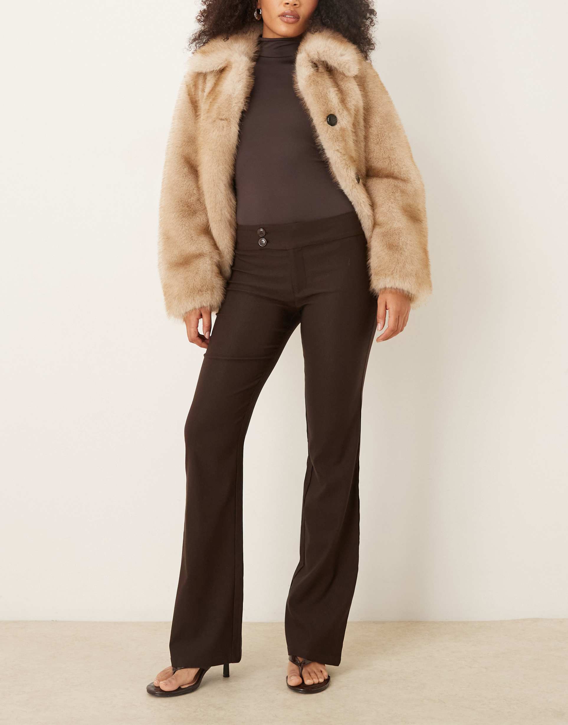 motel falita tailored flare pants in dark brown