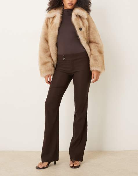 Motel Falita tailored flare trouser in dark brown