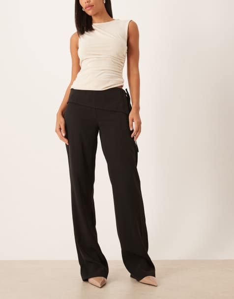 Motel faria tailored low rise pants with tie side in black - view 1
