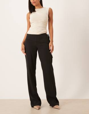 Motel faria tailored low rise trouser with tie side in black