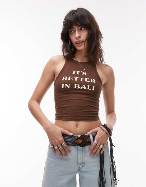 Motel farida bali slogan tank top in cocoa, 2 of 4