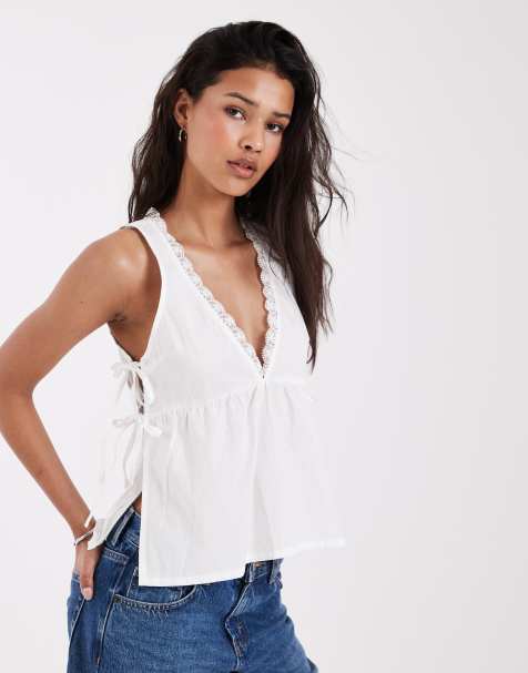 Motel Fawkha tie waist poplin halter top in white - view 1