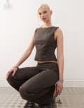[Motel] Motel Felia tie back faux suede top in dark brown (part of a set) L Dark brown