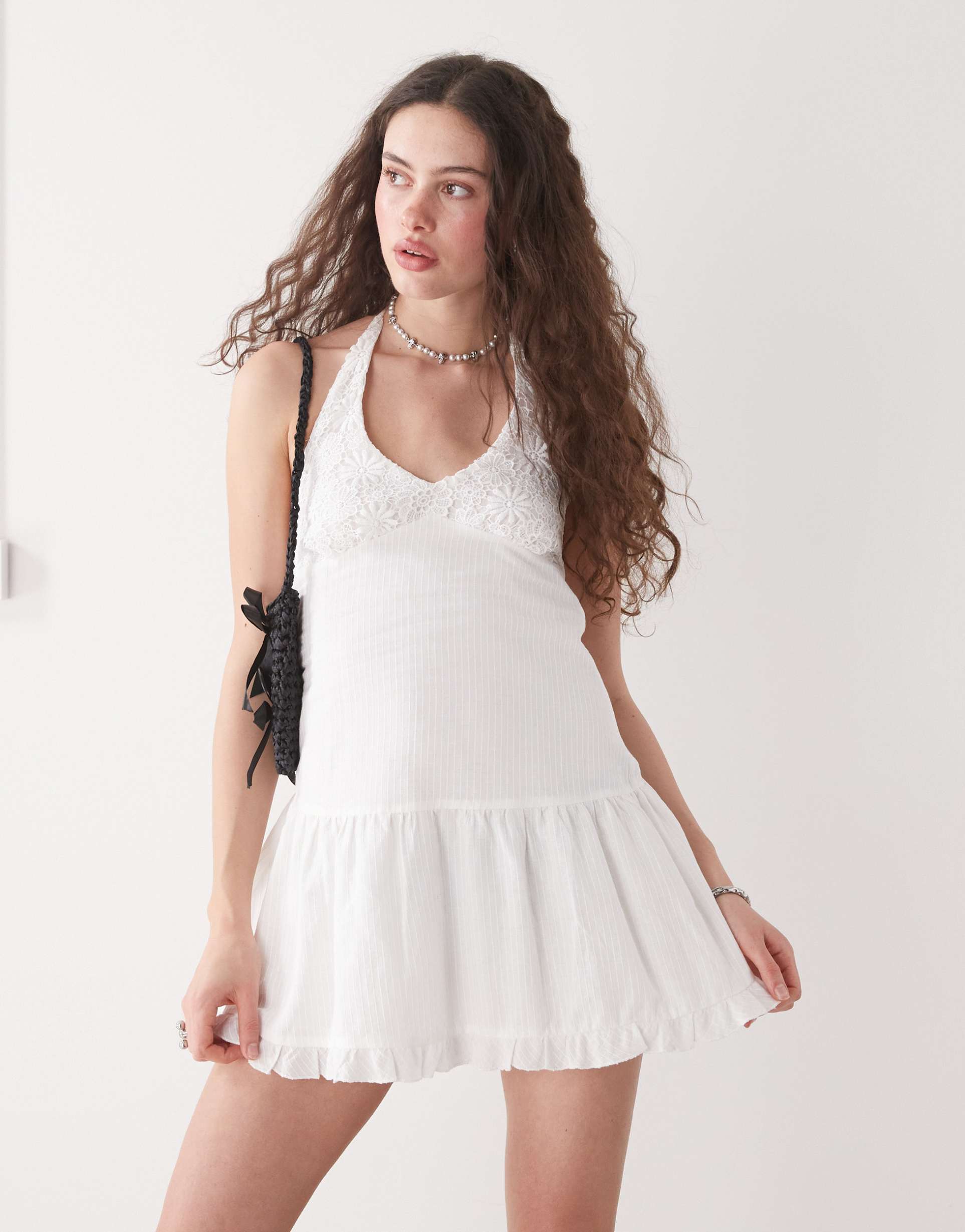 motel felicia crochet bust detail cami mini dress in white
