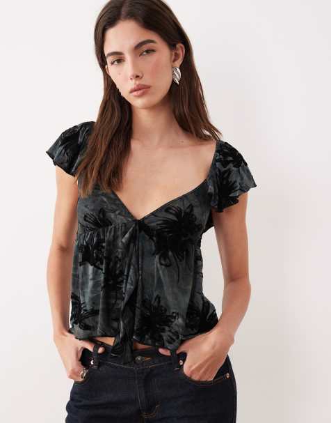 Motel Fonzie ruffle top in burnout velvet gray - view 1