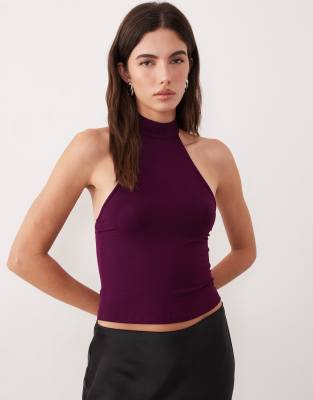 Motel Galile High Neck Top In Burgundy