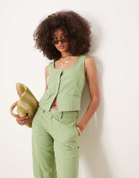 Motel Ganita linen look top in minty green (part of a set) - view 1