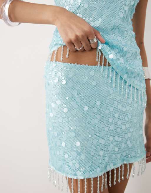 Motel Gasenda sequined beaded hem mini skirt in light blue - part of a set, 5 of 5