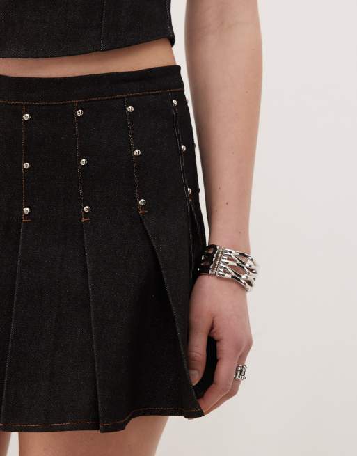 Motel gatlin studded pleated mini skirt in washed black - part of a set, 5 of 5