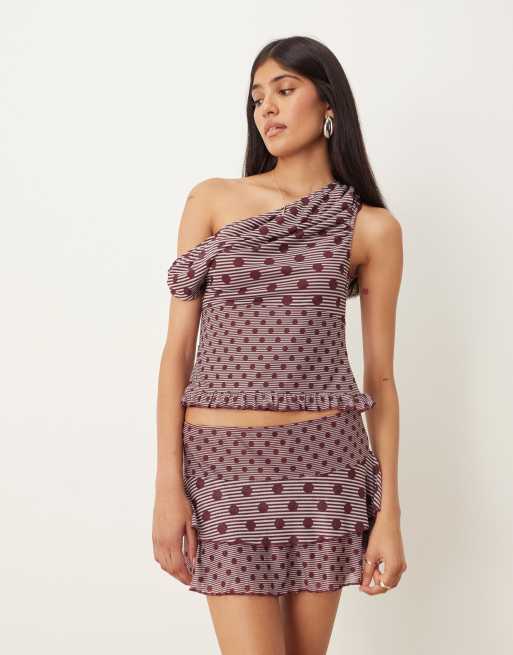 Motel Gayani co-ord polka dot mini skirt in plum