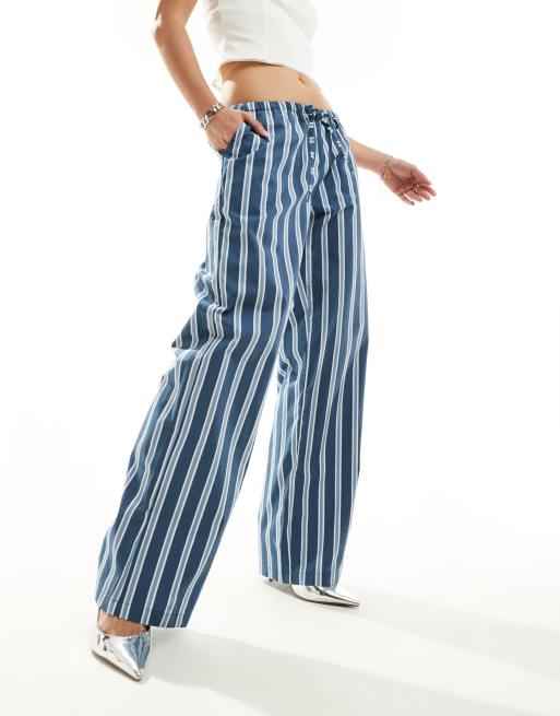 Motel - Gestreepte broek met wijde pijpen in blauw en wit, 2 van 5