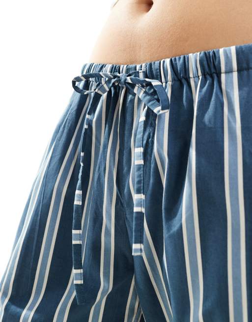 Motel - Gestreepte broek met wijde pijpen in blauw en wit, 4 van 5