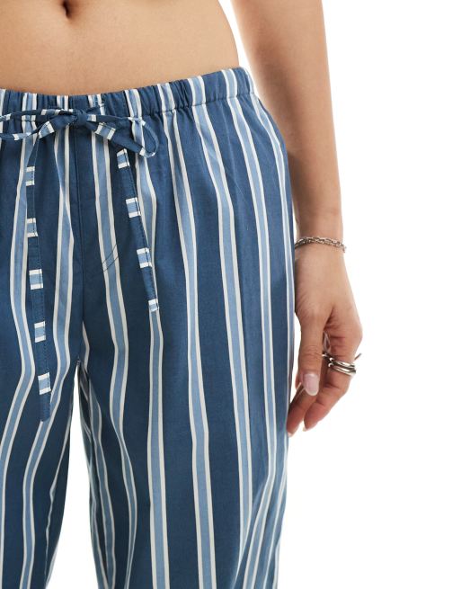 Motel - Gestreepte broek met wijde pijpen in blauw en wit, 5 van 5