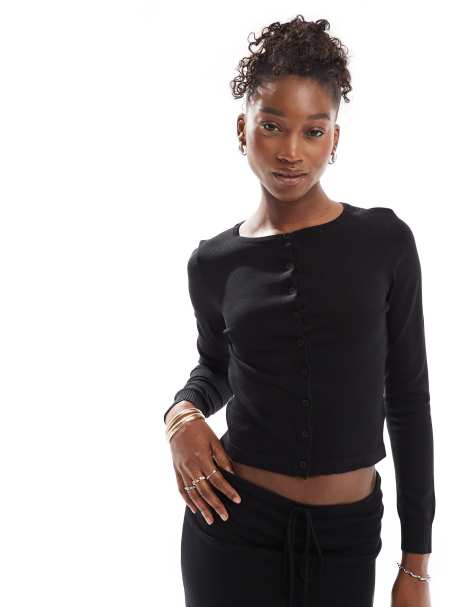 Motel giovanna ribbed button through cardigan co-ord in black - view 1