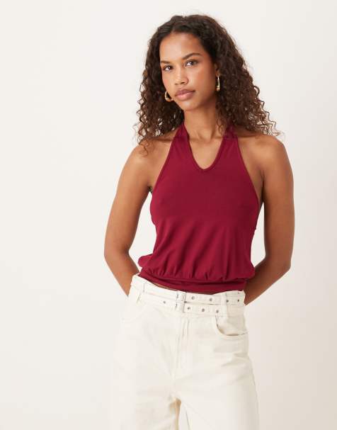 Motel Giunea knot halter top in burgundy - view 1
