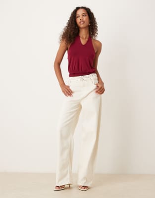 Motel Giunea Knot Halter Top In Red