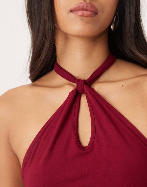 Motel Giunea knot halter top in burgundy, 2 of 4