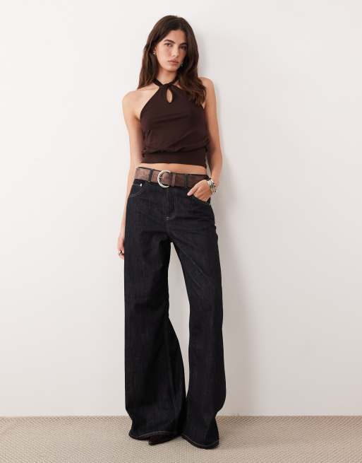Motel Giunea knot halter top in chocolate brown, 2 of 4
