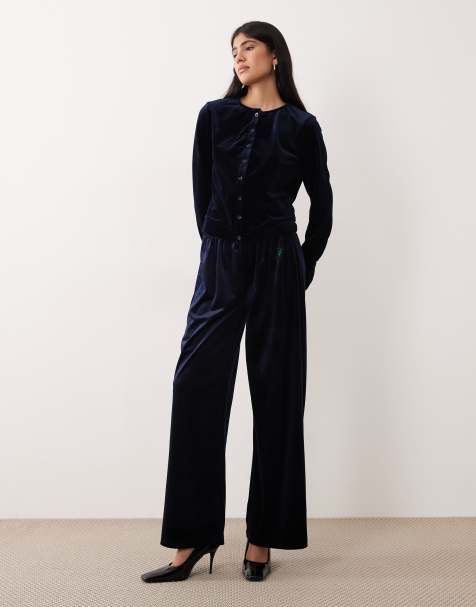 Motel Glen co-ord velour jogger in navy - view 1
