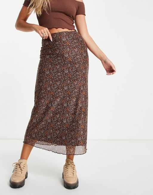 Motel - Gonna midi stile anni '90 in rete marrone a fiori