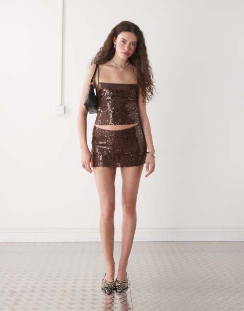 Motel govinda sequin mini skirt in brown