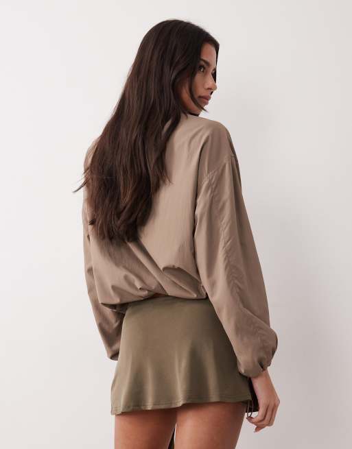 Motel Grecia tie detail mini skirt in khaki green, 5 of 5