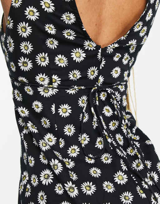 Motel grunge v-neck midi dress in black daisy, 3 of 4