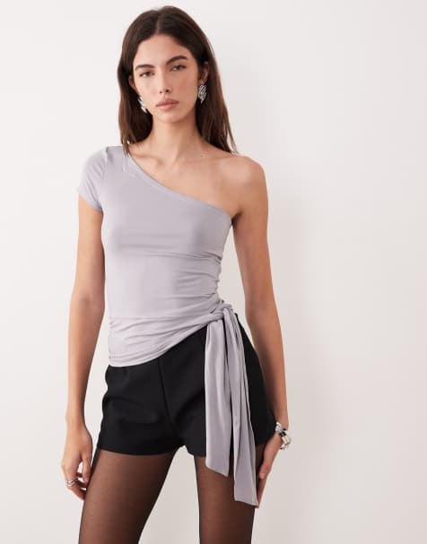 Motel Gryfina knot one shoulder top in lilac grey - view 1