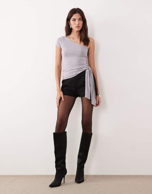 Motel Gryfina knot one shoulder top in lilac grey, 3 of 4
