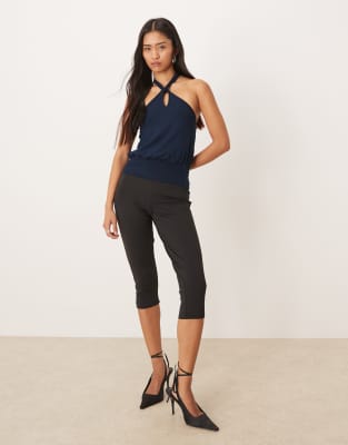 Motel Guinea Knot Halter Top In Blue