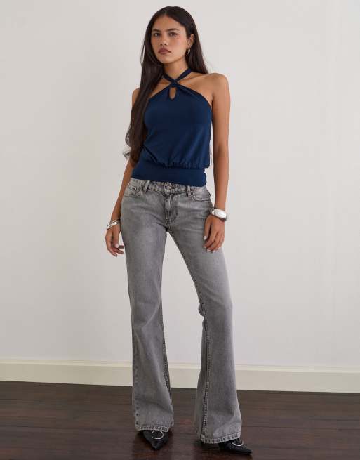 Motel Guinea knot halter top in navy, 2 of 4