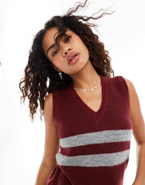 Motel Guria striped knitted singlet in burgundy - view 1